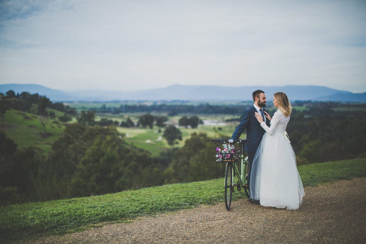 wedding with a vintage bike in the country - rustic Melbourne wedding photographer